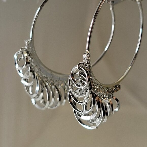 Silver Tone Hoops With Rings - Picture 12 of 14